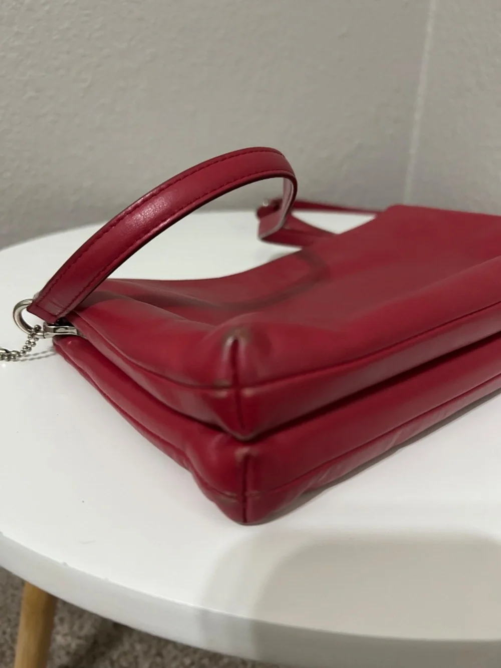 Coach Red Leather Double Compartment Crossbody Purse Silver Turn Lock Adjustable